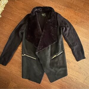 Twelfth Street by Cynthia Vincent Black Faux-Shearling Draped Jacket